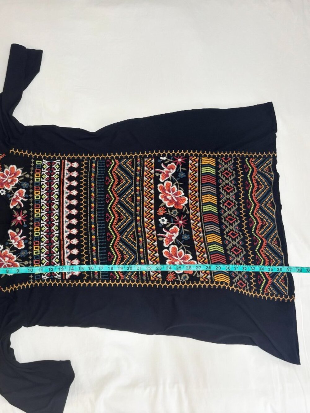 Johnny Was Los Angeles Women's Black Floral Embroidered Tunic Bohemian Dress, L - Picture 12 of 16